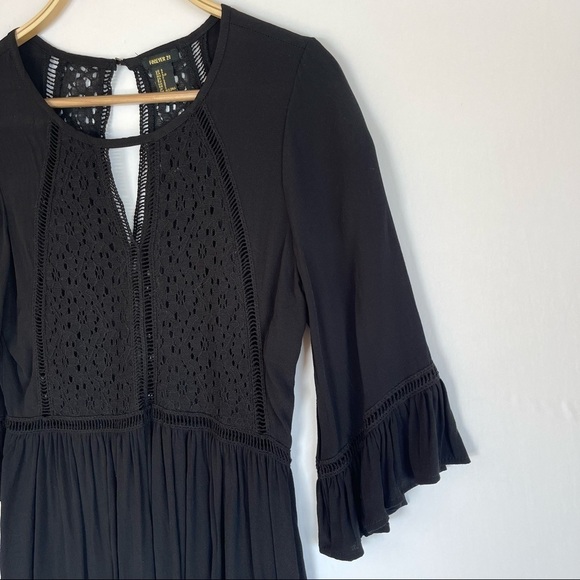Forever 21 Black Lace Front and Back Panel  3/4 Flutter Sleeve - Picture 2 of 15